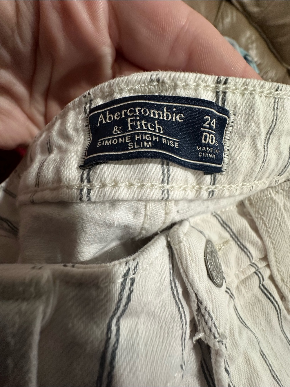 Abercrombie & Fitch White Cropped Pants with Black Pinstripes - Picture 2 of 5